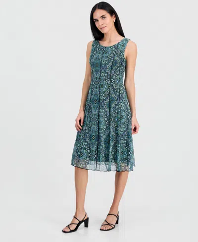 Connected Petite Sleeveless Fit & Flare Dress In Green