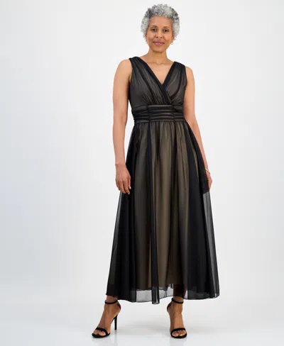 Connected Petite Sleeveless Mesh Midi Dress In Black
