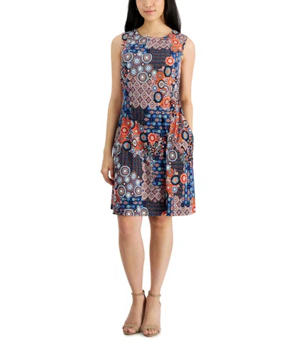 Connected Petite Sleeveless Mixed-print Sheath Dress In Orange