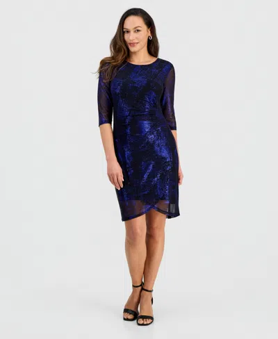 Connected Petite Sparkle Mesh 3/4-sleeve Sheath Dress