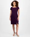 Connected Petite Square-neck Short-sleeve Dress In Purple