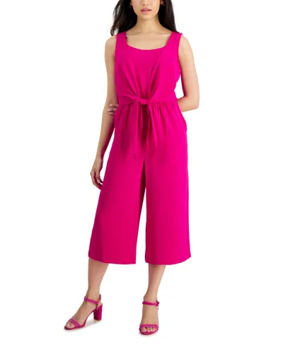 Connected Petite Tie-front Wide-leg Jumpsuit In Brt.fuschi