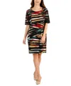 Connected Petite Zig-zag-print Dress In Rust