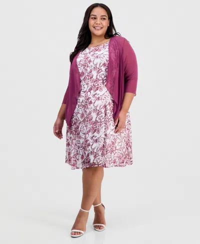 Connected Plus Size 2-pc. Floral Chiffon Sleeveless Dress And Ruffle-front Jacket