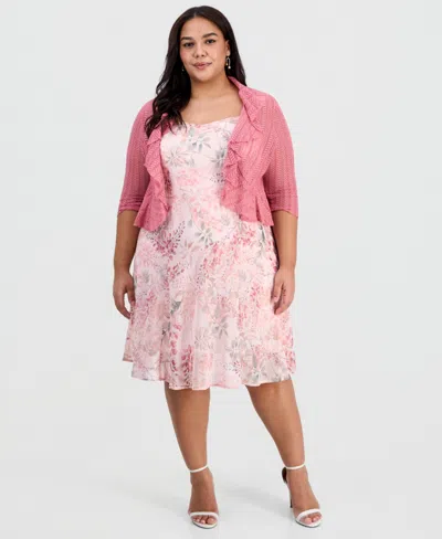 Connected Plus Size 2-pc. Floral Chiffon Sleeveless Dress And Ruffle-front Jacket