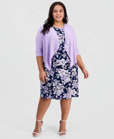 Connected Plus Size 2-pc. Floral-print Sleeveless Dress And 3/4-sleeve Shrug