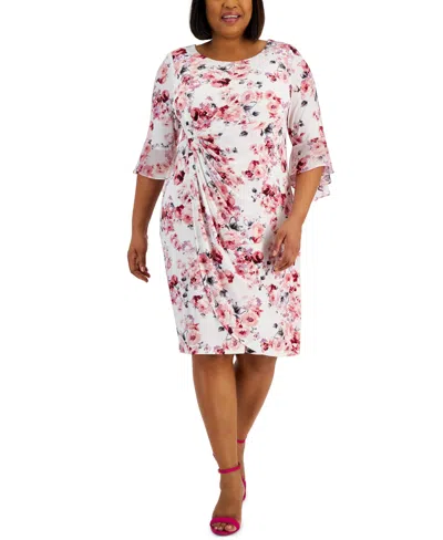 Connected Plus Size 3/4-sleeve Side-tab Sheath Dress In Mauve
