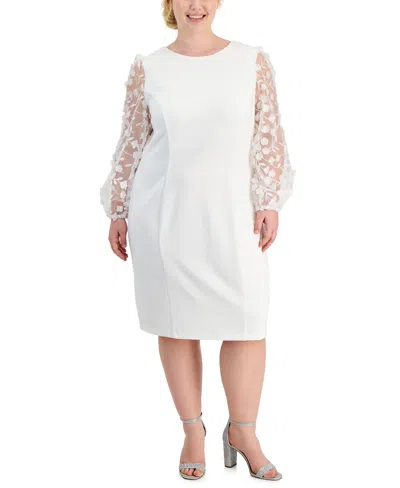 Connected Plus Size 3d Floral-applique Sheath Dress In Ivory