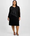 Connected Plus Size Asymmetric Sequin Panel Dress In Black