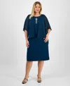 Connected Plus Size Cape Overlay Dress In Green