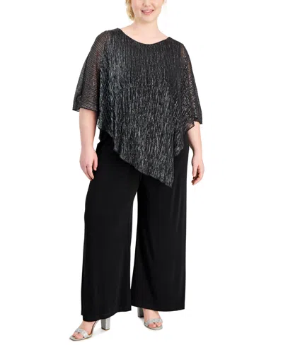 Connected Plus Size Cape-overlay Wide-leg Jumpsuit In Black