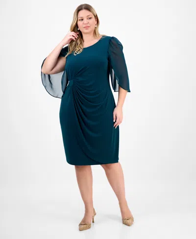Connected Plus Size Chiffon-sleeve Sheath Dress In Blue