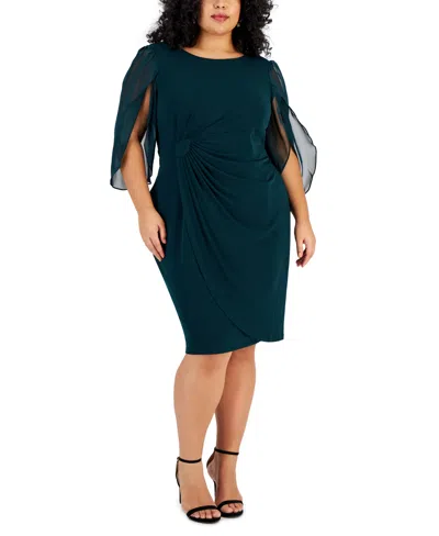 Connected Plus Size Chiffon-sleeve Sheath Dress In Hunter