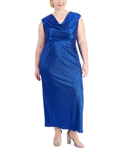 Connected Plus Size Cowlneck Sleeveless Long Dress In Royal