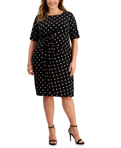 Connected Plus Size Dot-print Side-tab Sheath Dress In Cam