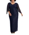 CONNECTED PLUS SIZE EMBELLISHED 3/4-SLEEVE LACE GOWN