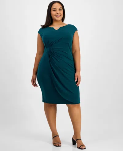 Connected Plus Size Faux-wrap Sleeveless Sheath Dress