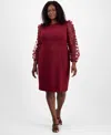 Connected Plus Size Floral-applique Sheath Dress In Burgundy