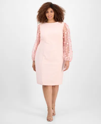 Connected Plus Size Floral-applique Sheath Dress In Dusty Rose