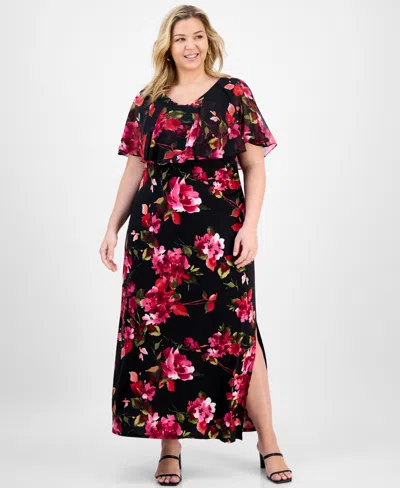 Connected Plus Size Floral Cape-overlay Maxi Dress