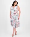 Connected Plus Size Floral-print Chiffon Midi Dress In Sage