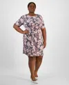 Connected Plus Size Floral-print Gathered-waist Dress In Nam