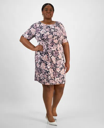 Connected Plus Size Floral-print Gathered-waist Dress In Nam