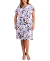 CONNECTED PLUS SIZE FLORAL-PRINT OVERLAY A-LINE DRESS