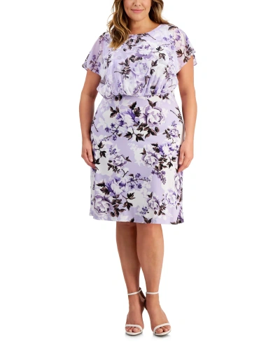 Connected Plus Size Floral-print Overlay A-line Dress In Llv