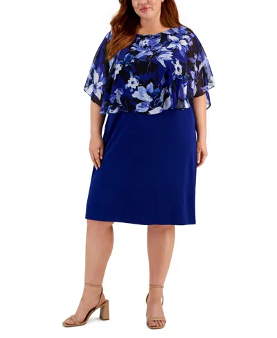 Connected Plus Size Floral-print Capelet Sheath Dress In Cob