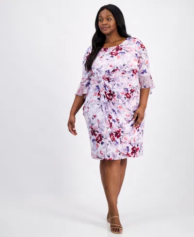 Connected Plus Size Floral-print Flounce-sleeve Dress