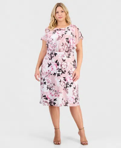 Connected Plus Size Floral-print Overlay A-line Dress