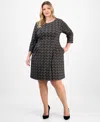 Connected Plus Size Knit Long-sleeve Tuck-front Fit & Flare Dress