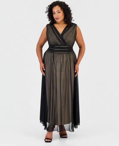 Connected Plus Size Matte Chiffon Sleeveless V-neck Dress In Black