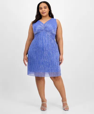 Connected Plus Size Metallic Pleated Sheath Dress