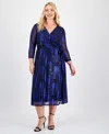 Connected Plus Size Metallic Side-tie Midi Dress In Multi