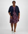 Connected Plus Size Open-font Jacket & Printed Dress In Nam