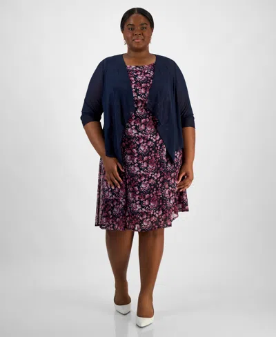 Connected Plus Size Open-font Jacket & Printed Dress In Nam
