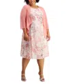 CONNECTED PLUS SIZE OPEN-FRONT JACKET & PRINTED CHIFFON DRESS