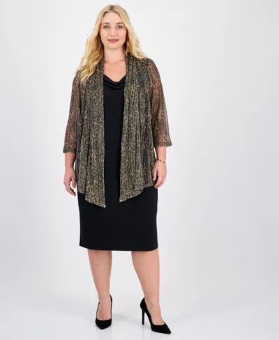 Connected Plus Size Pleated Jersey Jacket Dress In Black