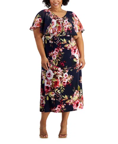 Connected Plus Size Popover Midi Dress In Navy