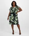 Connected Plus Size Printed Blouson Midi Dress
