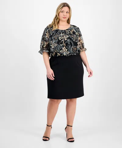 Connected Plus Size Printed Bodice Sheath Dress
