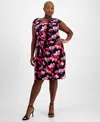 CONNECTED PLUS SIZE PRINTED CAP-SLEEVE SHEATH DRESS