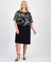 Connected Plus Size Printed Cape-overlay Sheath Dress In Multi
