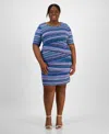 Connected Plus Size Printed Elbow-sleeve Sheath Dress In Pck