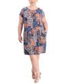 CONNECTED PLUS SIZE PRINTED FIT & FLARE DRESS