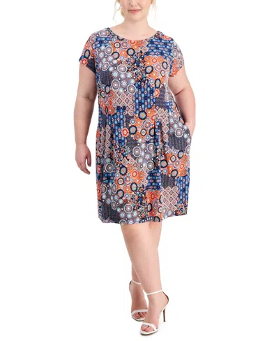 Connected Plus Size Printed Fit & Flare Dress In Orange