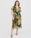 Connected Plus Size Printed Mesh Midi Dress In Multi