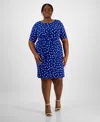 Connected Plus Size Printed Short-sleeve Faux-wrap Sheath Dress In Dcl